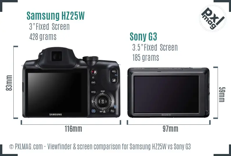 Samsung HZ25W vs Sony G3 Screen and Viewfinder comparison