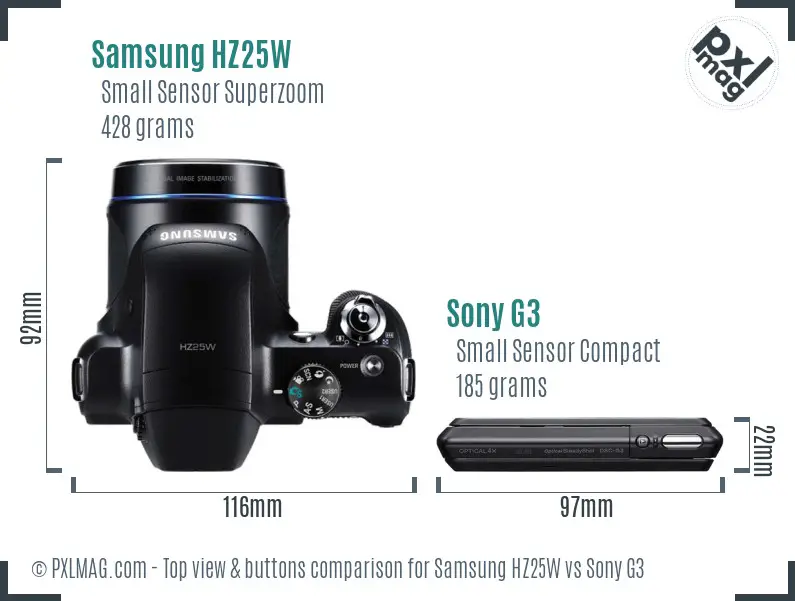 Samsung HZ25W vs Sony G3 top view buttons comparison