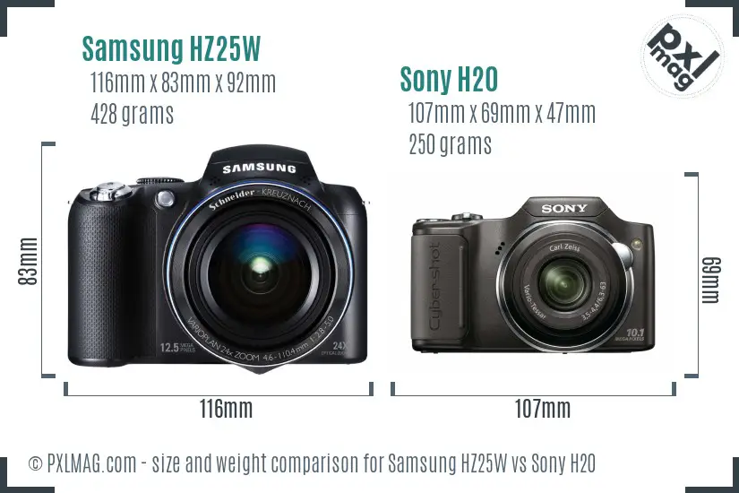 Samsung HZ25W vs Sony H20 size comparison
