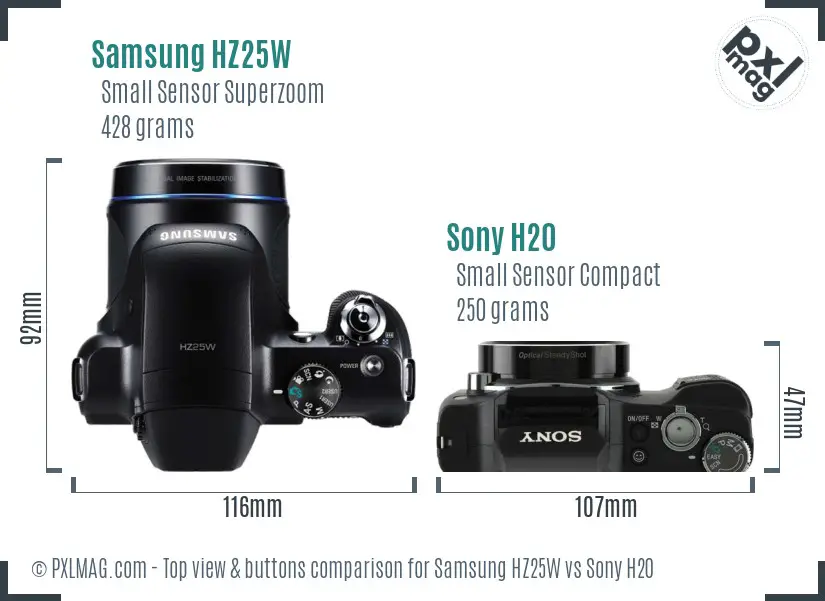 Samsung HZ25W vs Sony H20 top view buttons comparison