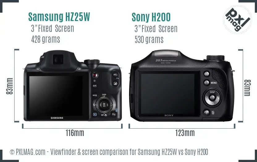 Samsung HZ25W vs Sony H200 Screen and Viewfinder comparison