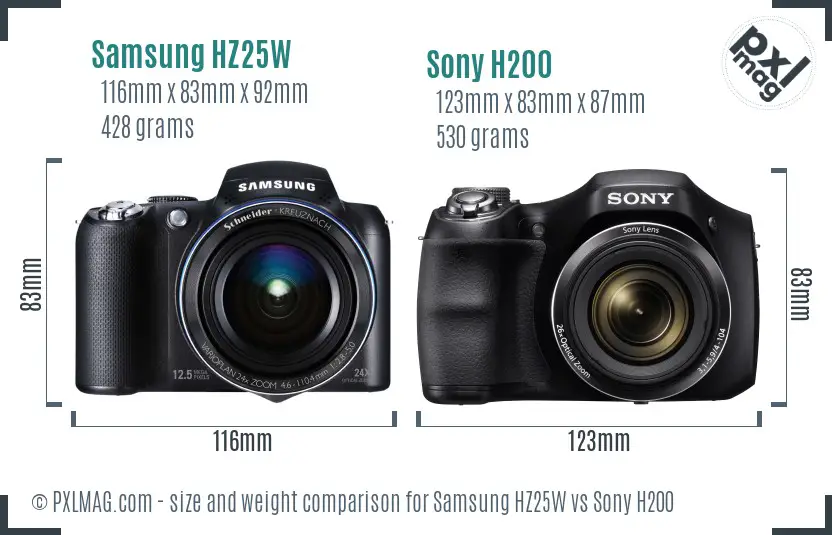 Samsung HZ25W vs Sony H200 size comparison