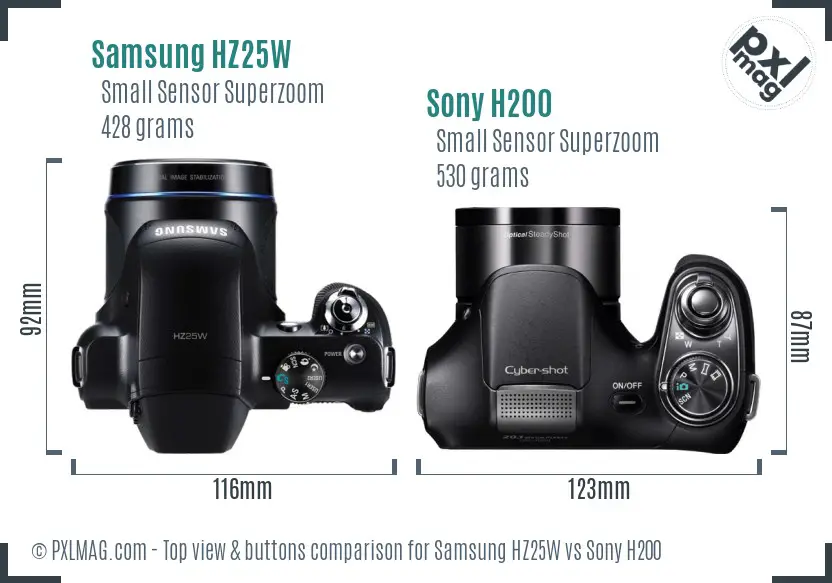 Samsung HZ25W vs Sony H200 top view buttons comparison