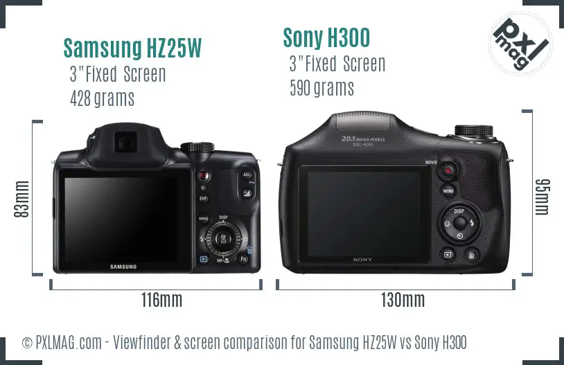 Samsung HZ25W vs Sony H300 Screen and Viewfinder comparison