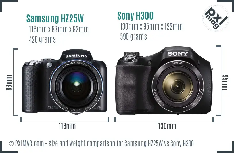 Samsung HZ25W vs Sony H300 size comparison