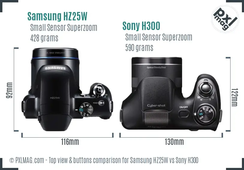 Samsung HZ25W vs Sony H300 top view buttons comparison