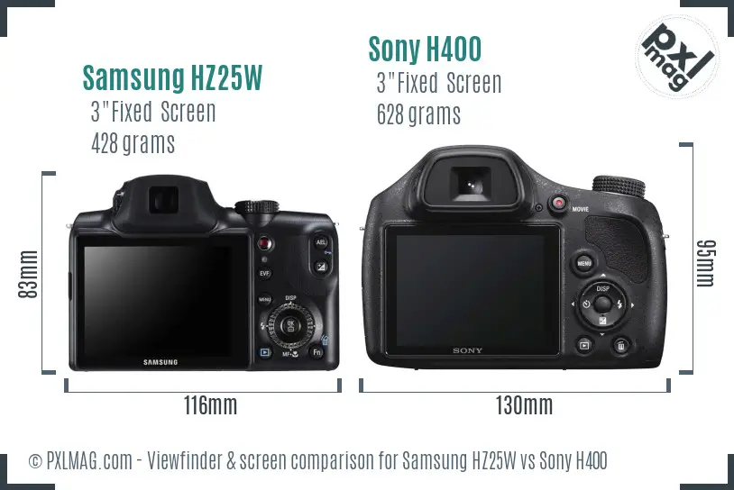 Samsung HZ25W vs Sony H400 Screen and Viewfinder comparison