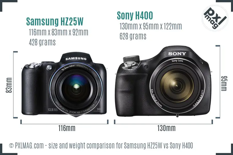 Samsung HZ25W vs Sony H400 size comparison