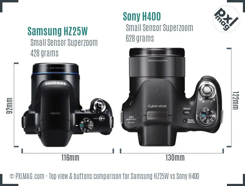 Samsung HZ25W vs Sony H400 top view buttons comparison