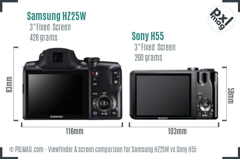 Samsung HZ25W vs Sony H55 Screen and Viewfinder comparison