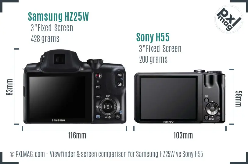 Samsung HZ25W vs Sony H55 Screen and Viewfinder comparison Samsung HZ25W vs Sony H55 Screen and Viewfinder comparison