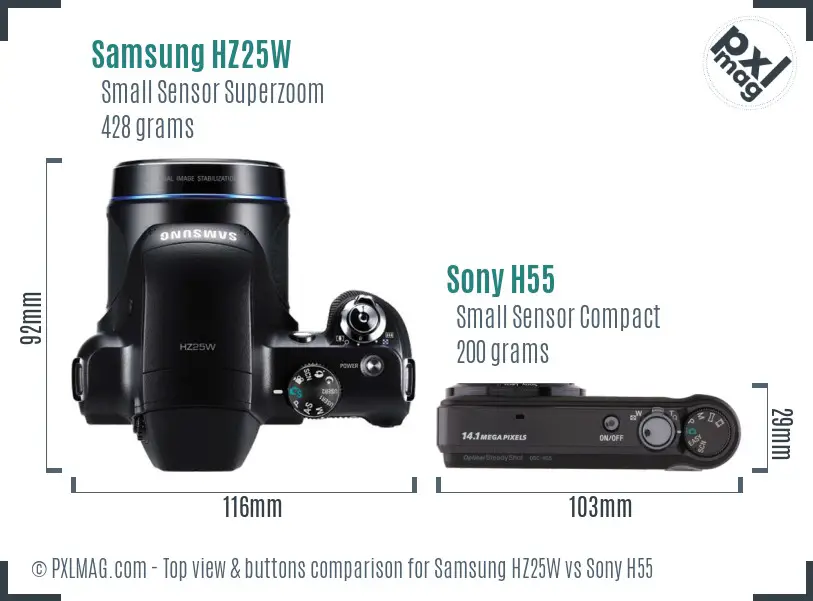 Samsung HZ25W vs Sony H55 top view buttons comparison