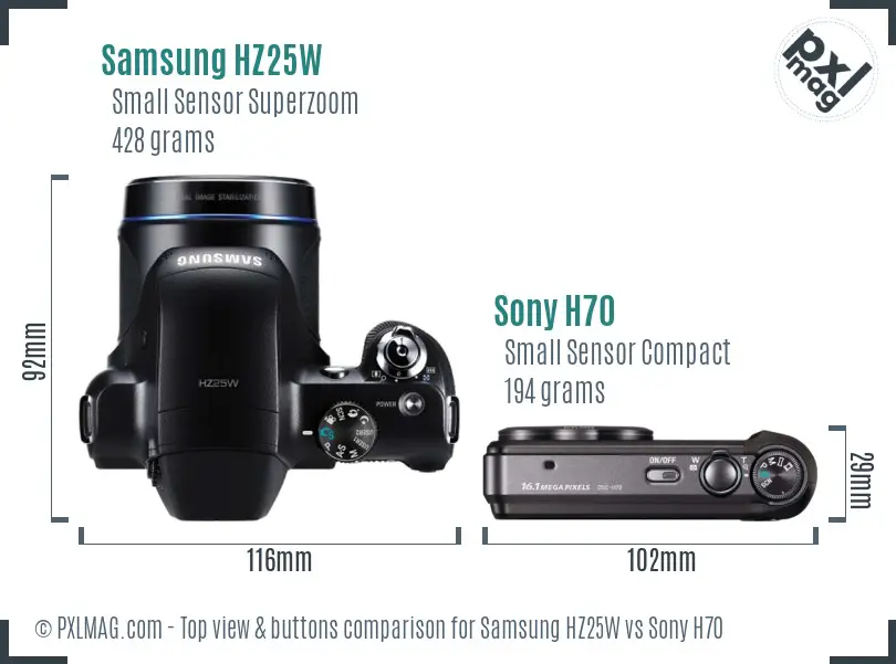 Samsung HZ25W vs Sony H70 top view buttons comparison