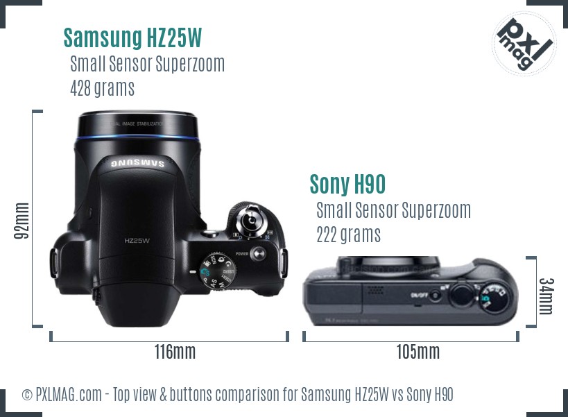 Samsung HZ25W vs Sony H90 top view buttons comparison