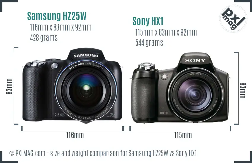 Samsung HZ25W vs Sony HX1 size comparison