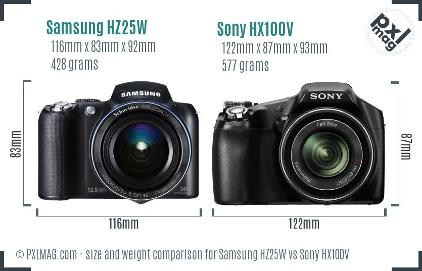 Samsung HZ25W vs Sony HX100V size comparison