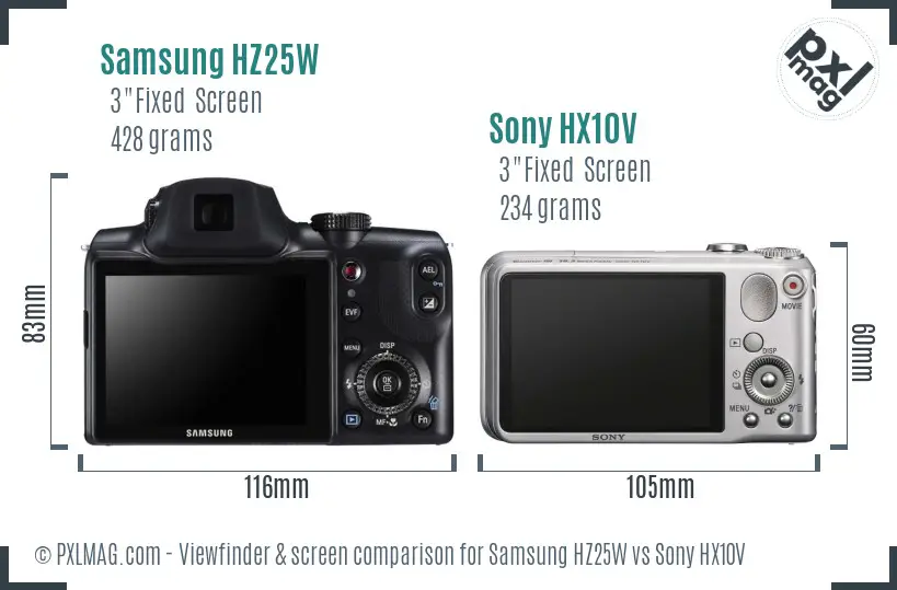 Samsung HZ25W vs Sony HX10V Screen and Viewfinder comparison