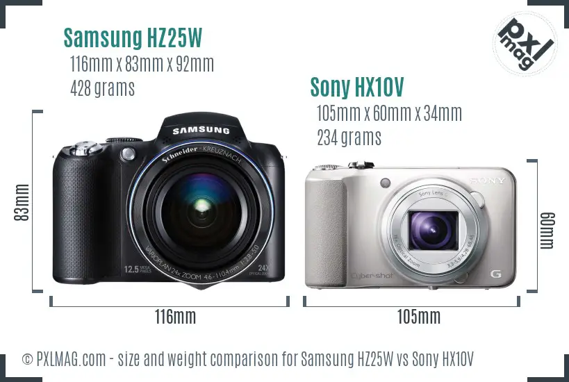 Samsung HZ25W vs Sony HX10V size comparison