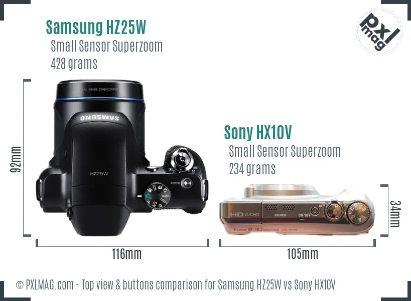 Samsung HZ25W vs Sony HX10V top view buttons comparison