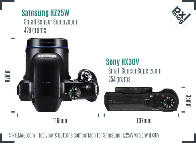 Samsung HZ25W vs Sony HX30V top view buttons comparison