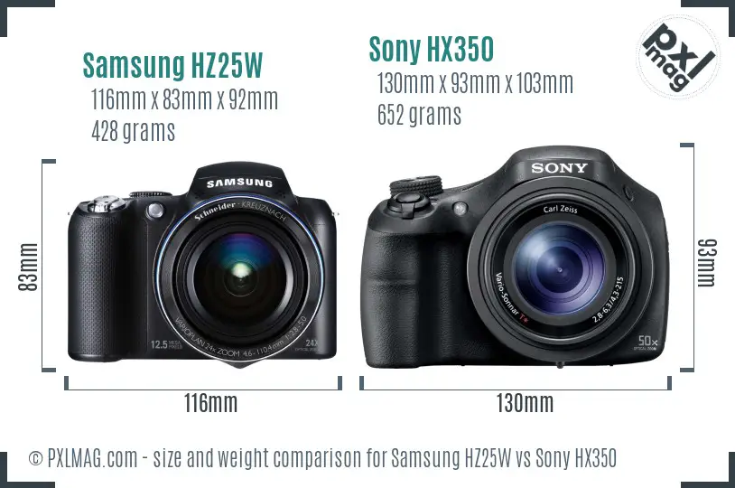 Samsung HZ25W vs Sony HX350 size comparison