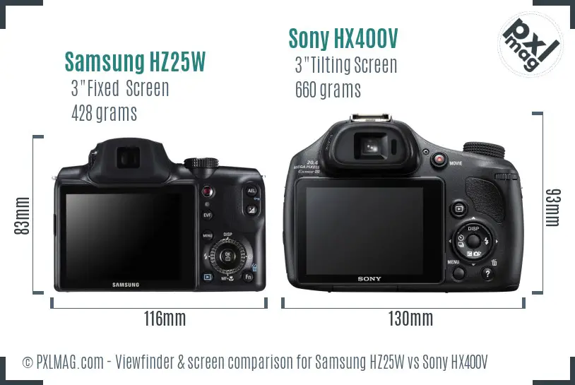 Samsung HZ25W vs Sony HX400V Screen and Viewfinder comparison