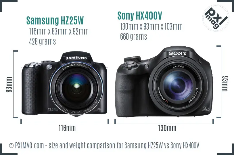 Samsung HZ25W vs Sony HX400V size comparison