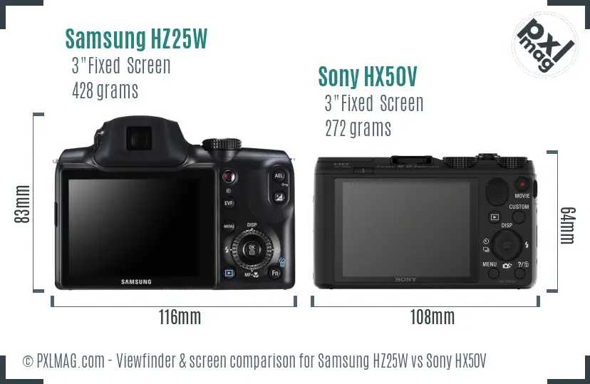 Samsung HZ25W vs Sony HX50V Screen and Viewfinder comparison