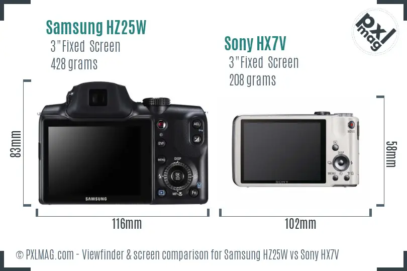 Samsung HZ25W vs Sony HX7V Screen and Viewfinder comparison