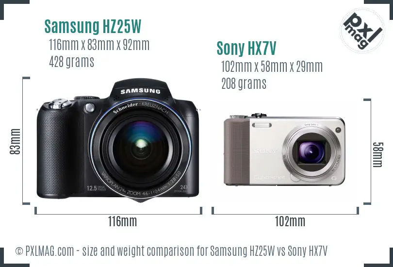 Samsung HZ25W vs Sony HX7V size comparison