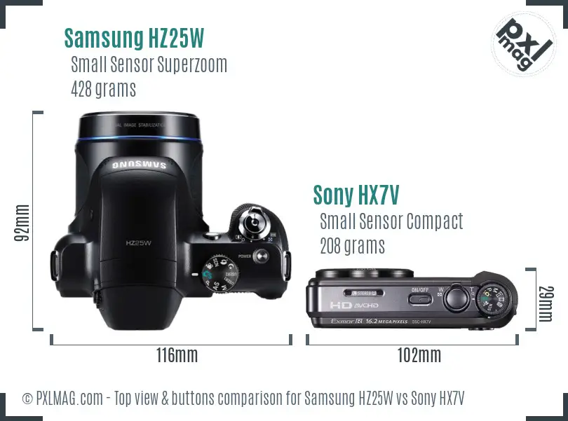 Samsung HZ25W vs Sony HX7V top view buttons comparison