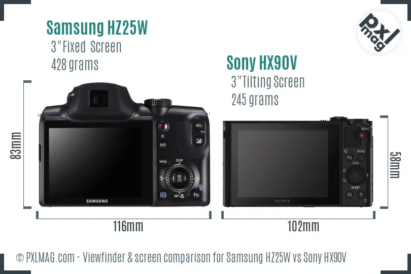 Samsung HZ25W vs Sony HX90V Screen and Viewfinder comparison