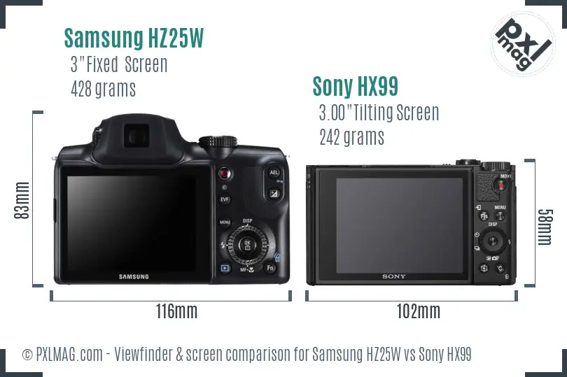 Samsung HZ25W vs Sony HX99 Screen and Viewfinder comparison