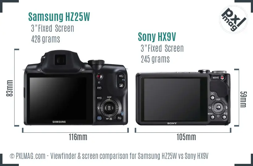 Samsung HZ25W vs Sony HX9V Screen and Viewfinder comparison