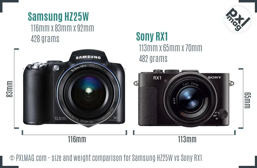 Samsung HZ25W vs Sony RX1 size comparison
