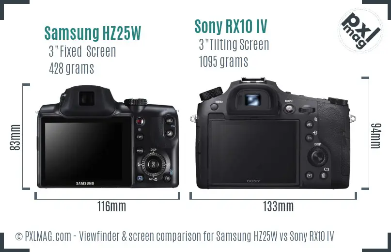 Samsung HZ25W vs Sony RX10 IV Screen and Viewfinder comparison