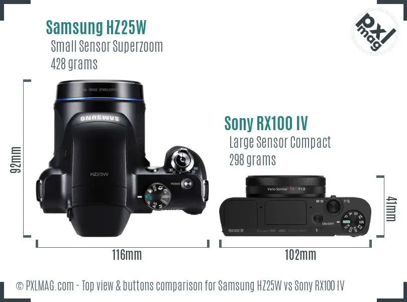 Samsung HZ25W vs Sony RX100 IV top view buttons comparison