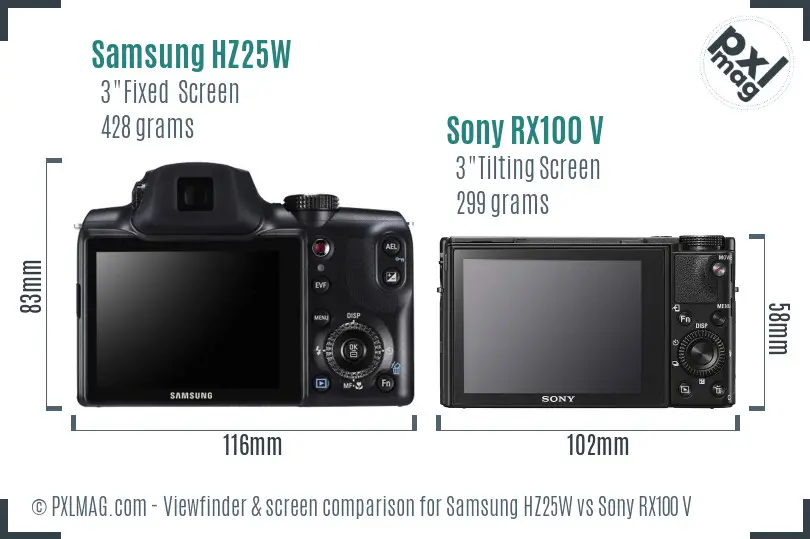 Samsung HZ25W vs Sony RX100 V Screen and Viewfinder comparison