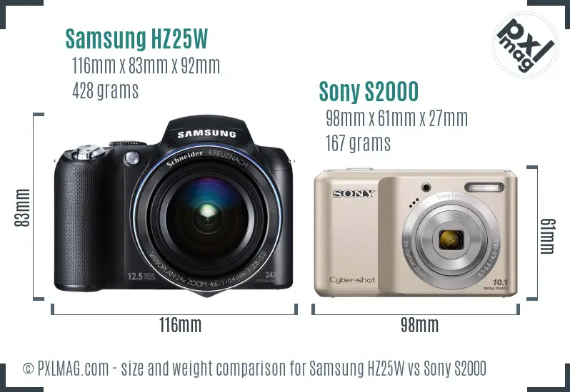Samsung HZ25W vs Sony S2000 size comparison