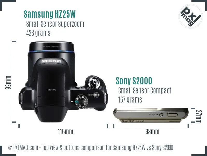 Samsung HZ25W vs Sony S2000 top view buttons comparison
