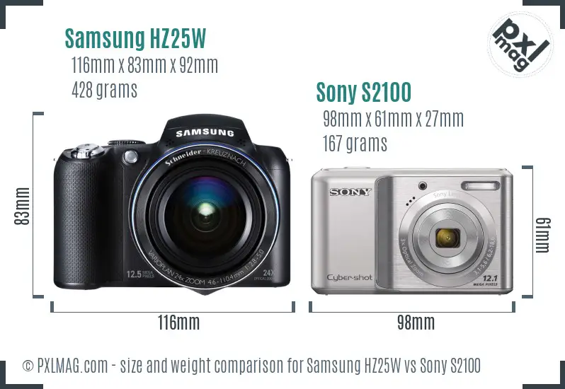Samsung HZ25W vs Sony S2100 size comparison