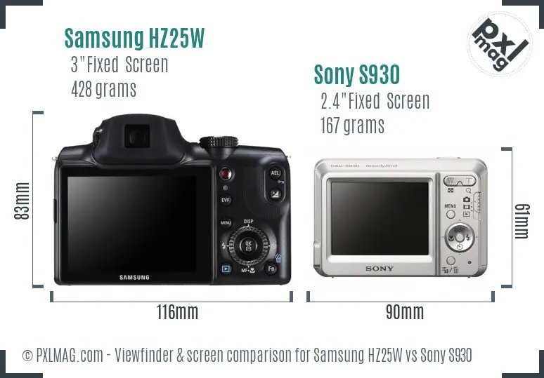Samsung HZ25W vs Sony S930 Screen and Viewfinder comparison