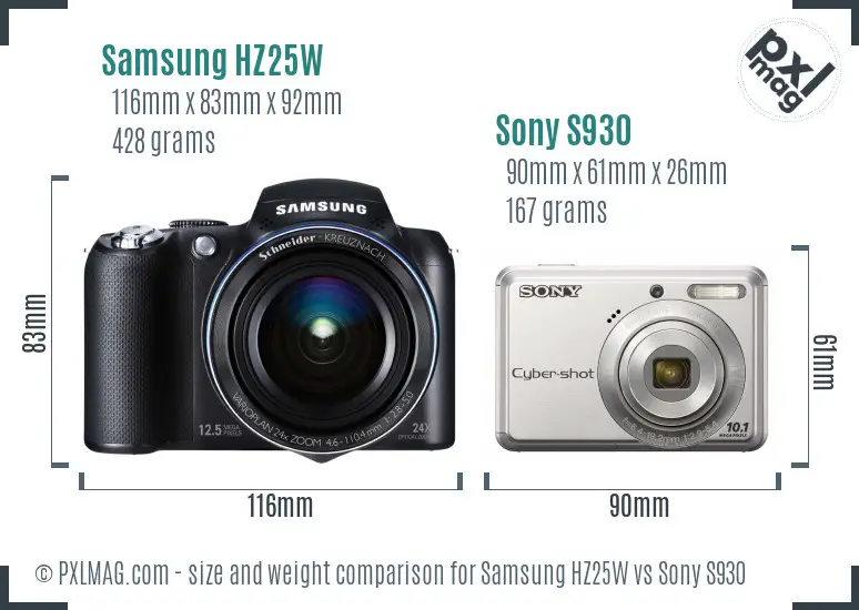 Samsung HZ25W vs Sony S930 size comparison