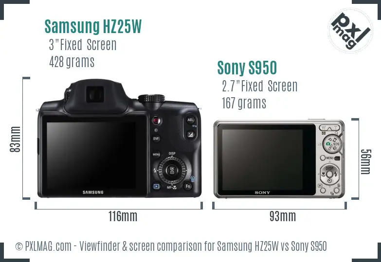 Samsung HZ25W vs Sony S950 Screen and Viewfinder comparison