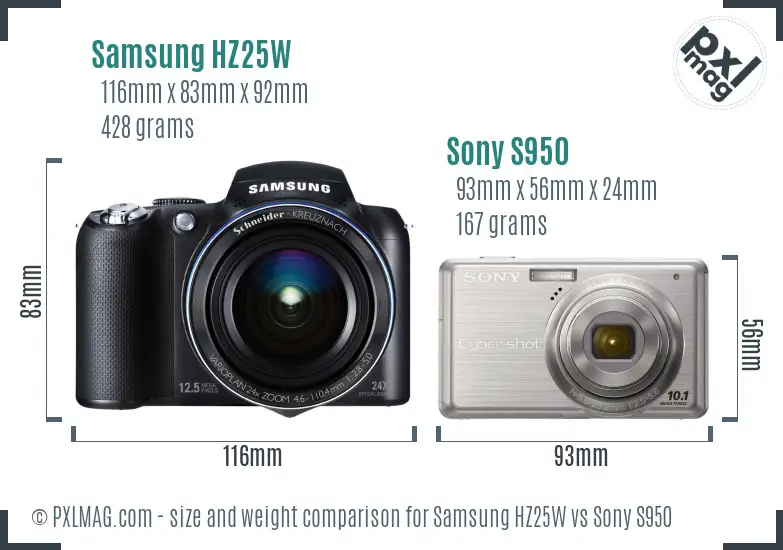 Samsung HZ25W vs Sony S950 size comparison