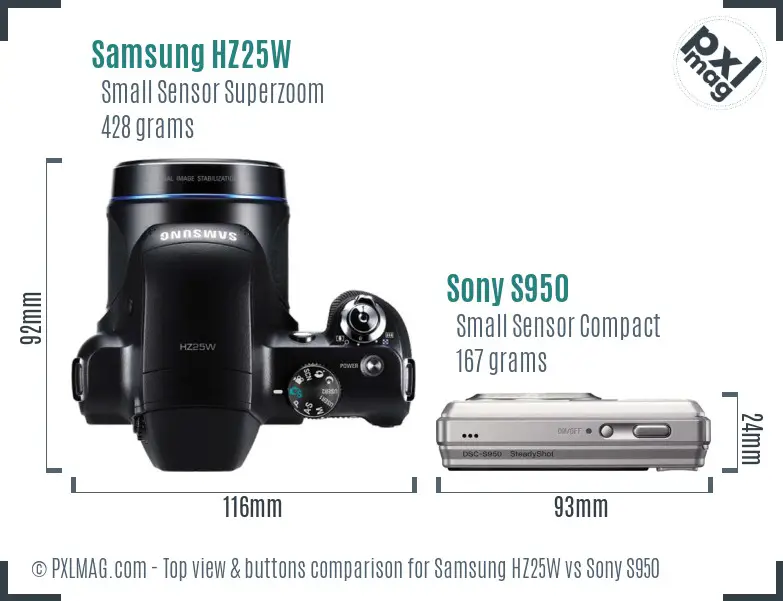 Samsung HZ25W vs Sony S950 top view buttons comparison