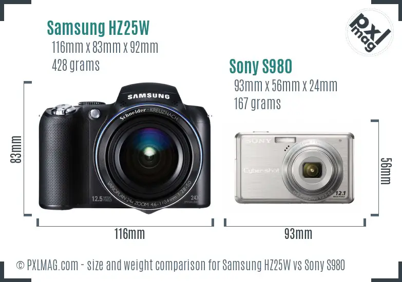 Samsung HZ25W vs Sony S980 size comparison