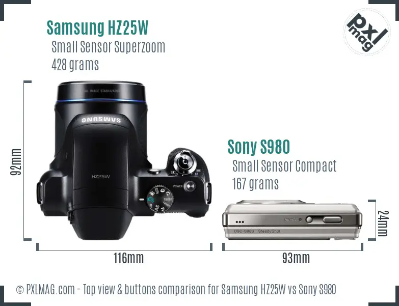 Samsung HZ25W vs Sony S980 top view buttons comparison