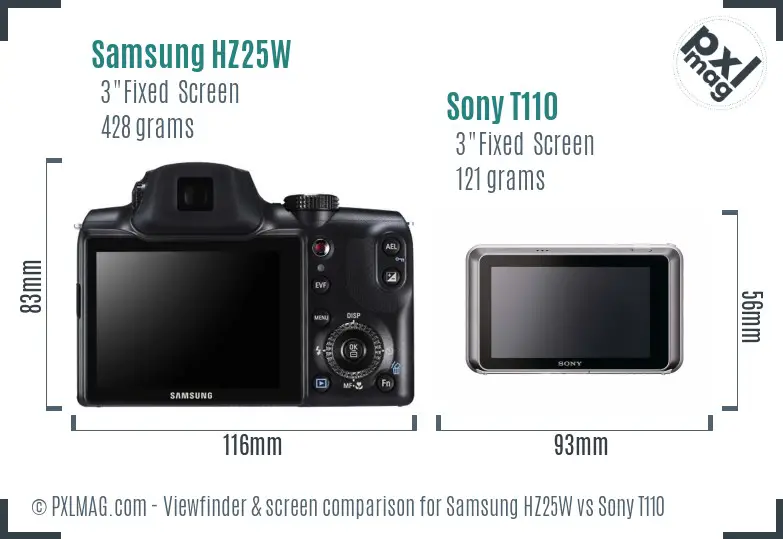 Samsung HZ25W vs Sony T110 Screen and Viewfinder comparison