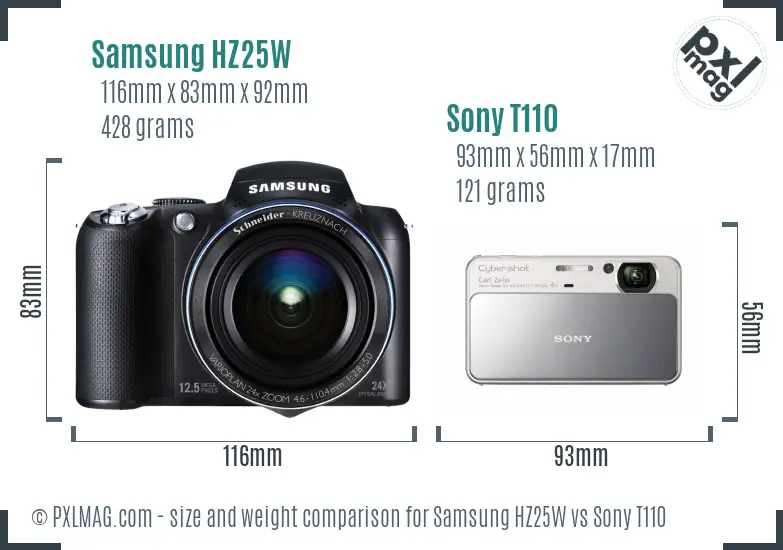 Samsung HZ25W vs Sony T110 size comparison